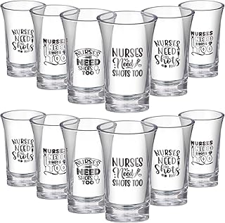 12 Pcs Nurse Need Shots Too Plastic Shot Glasses 1.2 oz Funny Shot Acrylic Cups Gift Rn Gifts for Women Male Nurse's Day School Graduation Birthday Party Friend Present