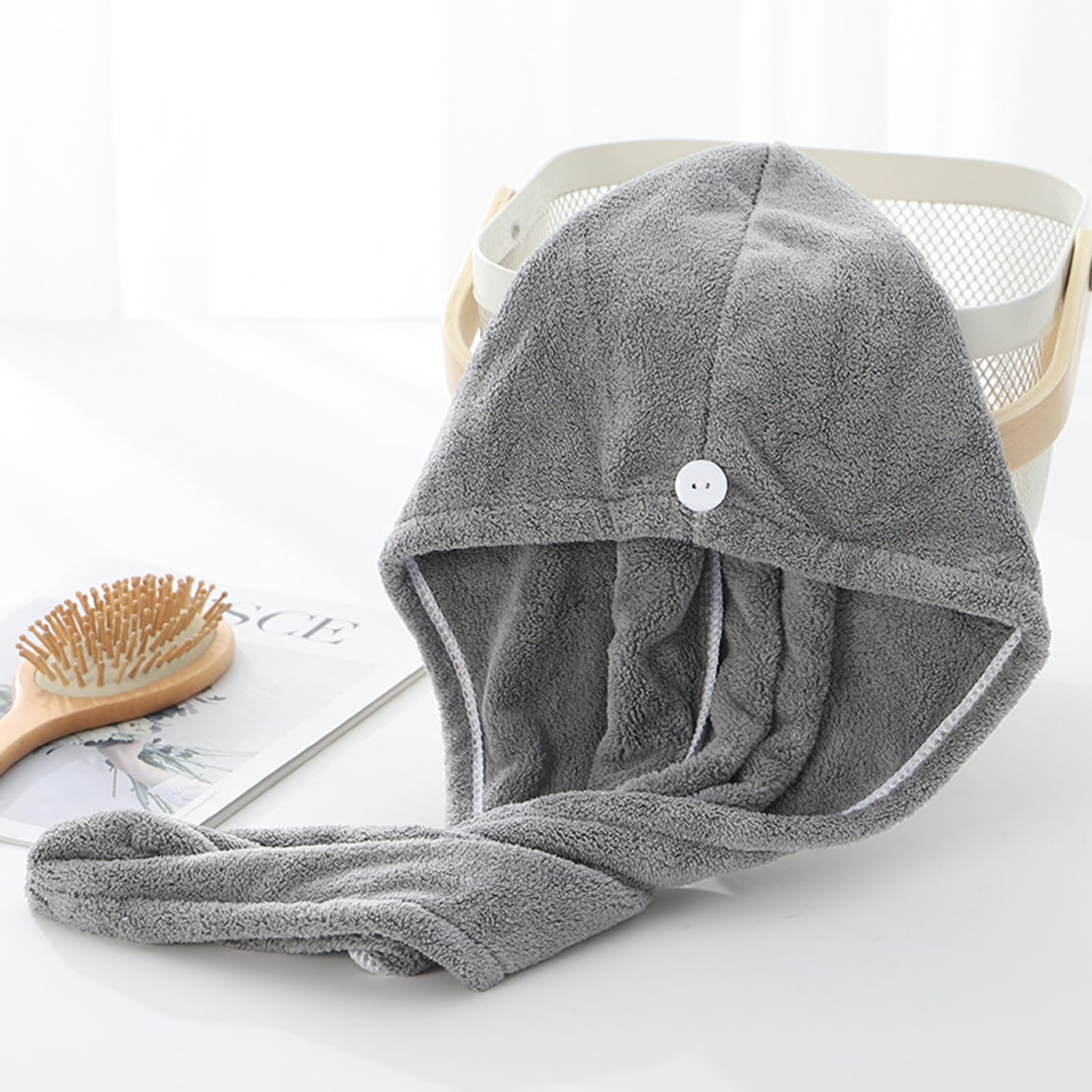 1 pezzo asciugamano microfibra capelli,Extra assorbenti asciugamano per capelli, Morbido turbante capelli,turbante asciugacapelli,con Chiusura a Bottone, Asciugatura Rapida(grigio)