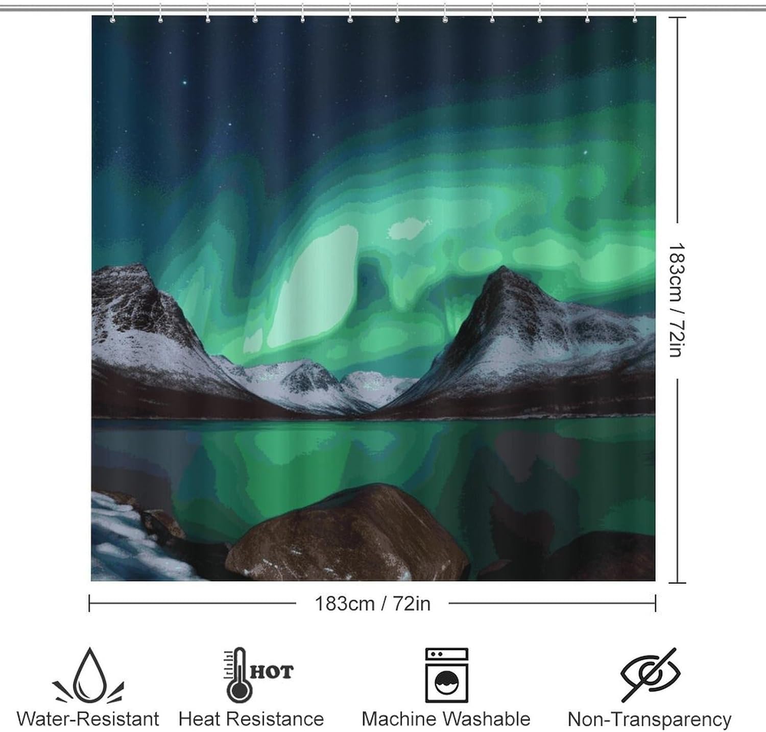 Aurora Borealis Shower Curtain Set 4 Piece, Non-Slip Bath Mat with Toilet Lid Cover and Waterproof Shower Curtain with 12 Hooks, Complete Bathroom Set for Home Decor