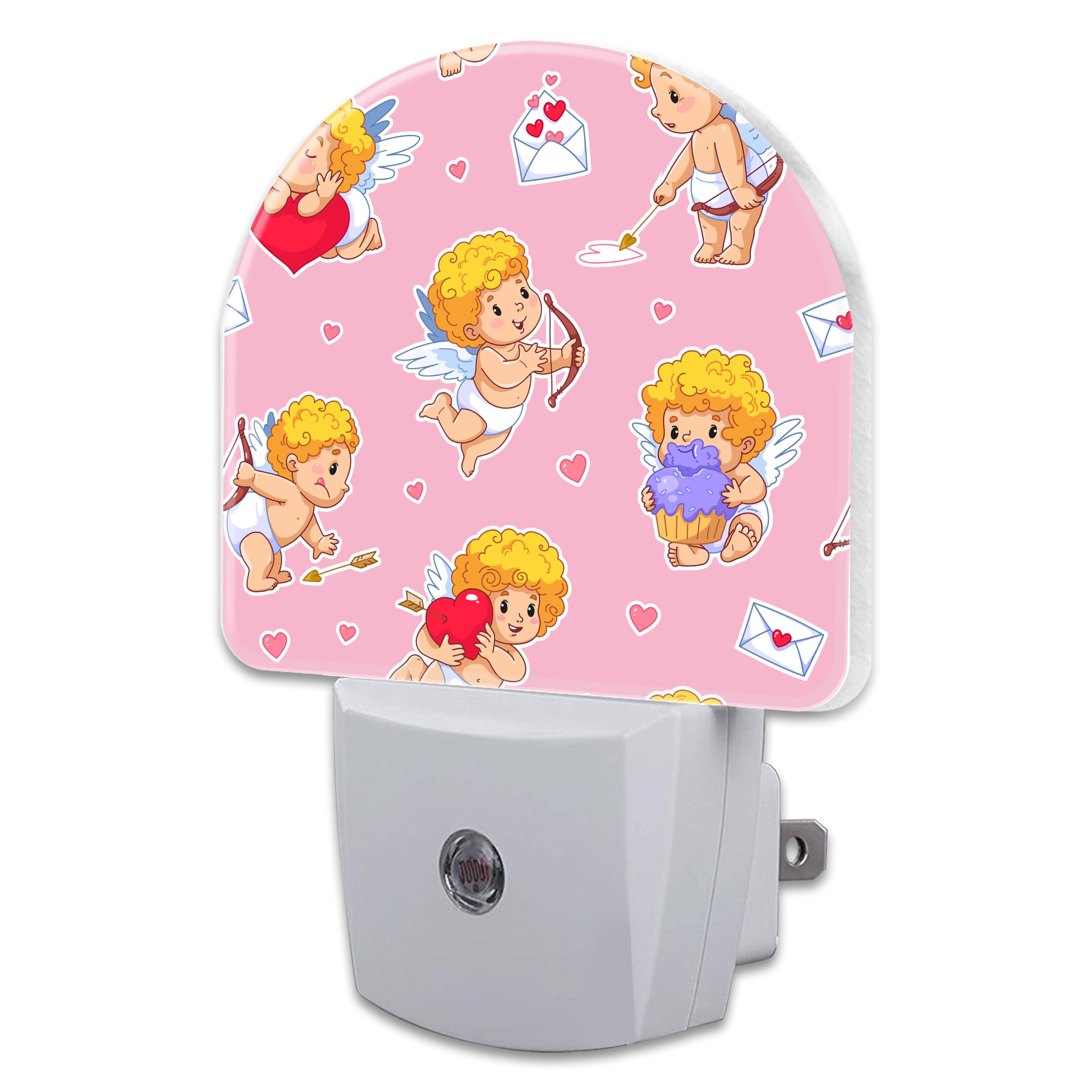 Valentine's Day Cupids with Bows Night Light for Kids,Cute Little Angels with Red Hearts Night Light Plug in with Dusk to Dawn Sensor,0.5w Energy Saving Nightlight for Hallway Stairway Kitchen Bedroom
