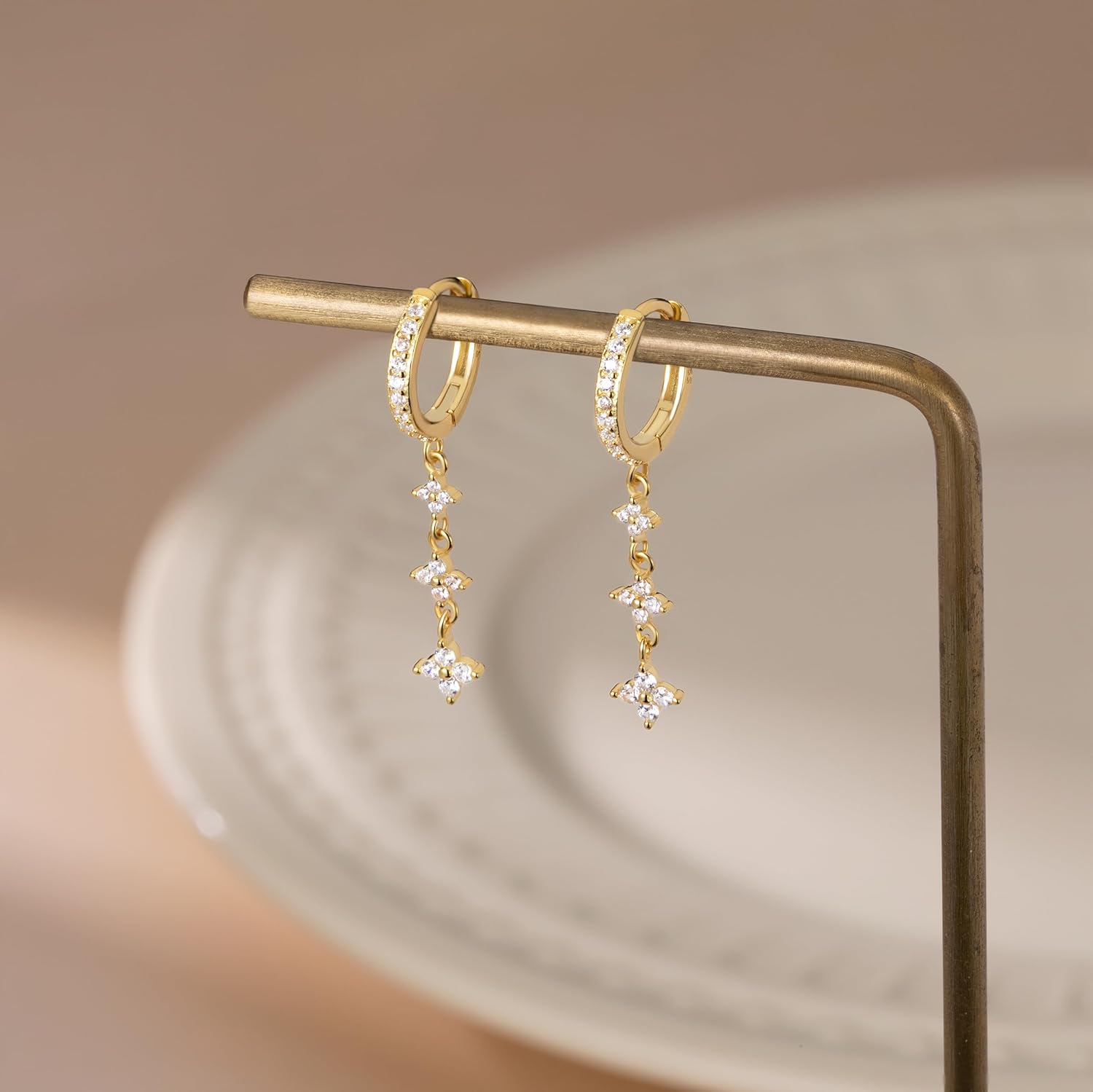 Reffeer Solid 925 Sterling Silver CZ Star Chain Dangle Earrings for Women Teen Girls Chain Drop Hoop Earrings - Image 6