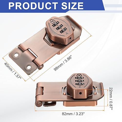 Miniatura 2 de PATIKIL Cerradura de combinación de gabinete sin llave de 3 pulgadas, 2 piezas de aleación de zinc de 3 dígitos con contraseña giratoria de