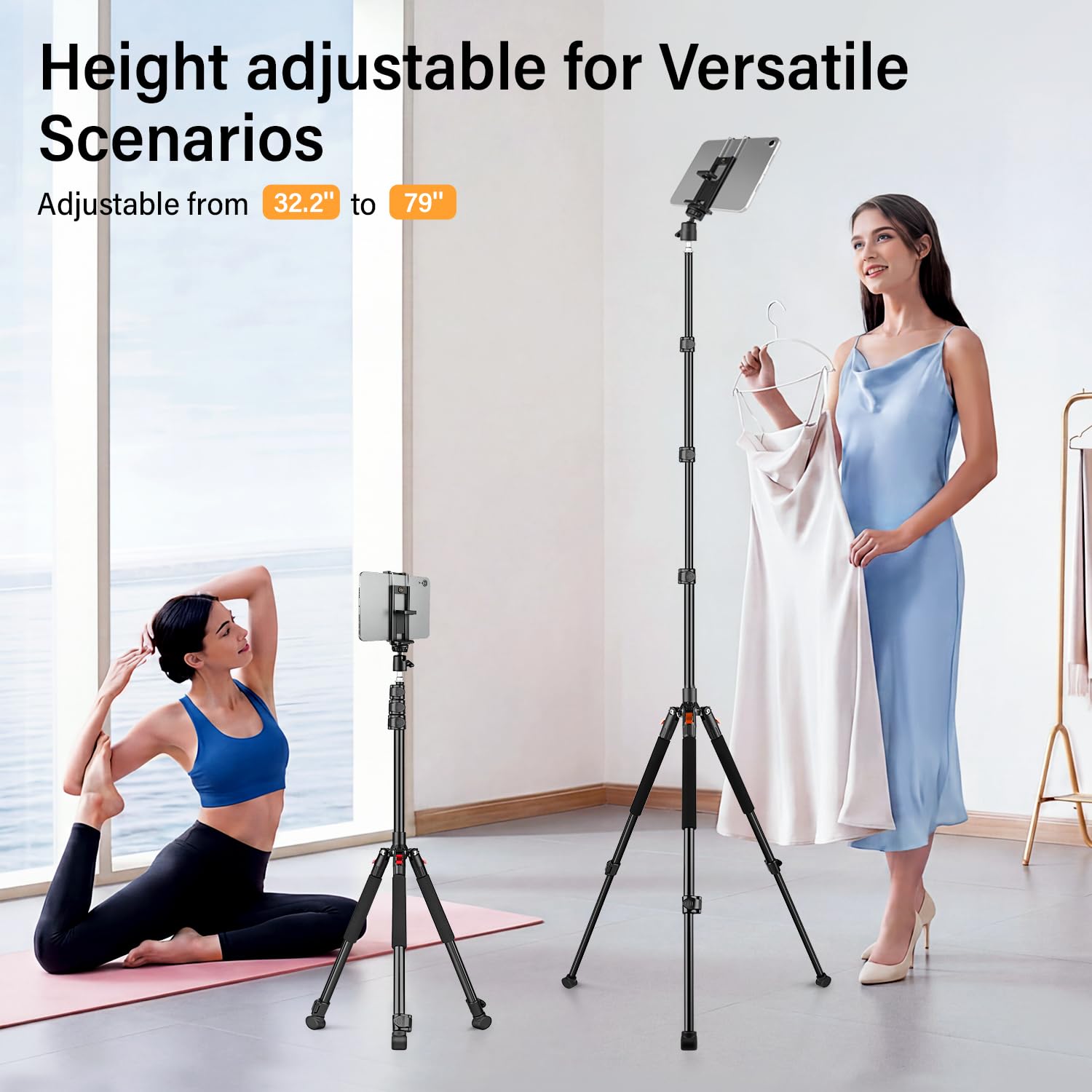 Nineigh 200CM Tripode para Tableta, Soporte de Suelo para Tableta, Trípode Ajustable en Altura para iPad y Teléfono, Compatible con iPhone, Camera, iPad Pro 9.7"/10.5" /11", Mini, Air