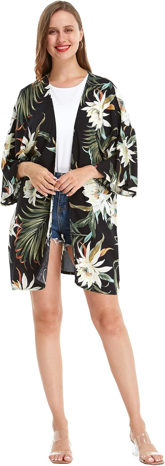 Matchable Family Hawaiian Luau Men Women Girl Boy Clothes in Wispy Cereus Black