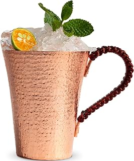 Copper Ice Tea Cup with Handle - 100% Pure Real Copper Hand Hammered, Heavy Gauge for Ice Tea, Beer,Coffee, Cocktails (Small 15 OZ / 410 ML)