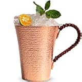 Amitofo Copper Ice Tea Cup with Handle - 100% Pure Real Copper Hand Hammered, Heavy Gauge for Ice Tea, Beer,Coffee, Cocktails (Small 15 OZ / 410 ML)