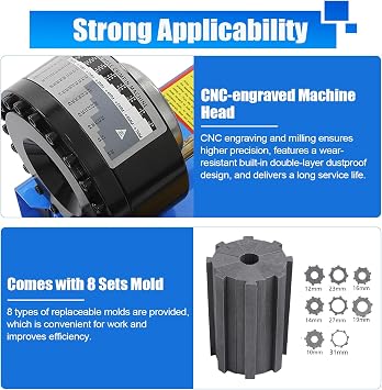 Hydraulic Hose Crimper with 8 Sets of Dies (10-31mm), High Pressure Hydraulic Hose Crimping Tool, 0.01mm Accuracy, Handheld Hose Crimping Machine for Automotive, Industrial & Plumbing Pipes, Black