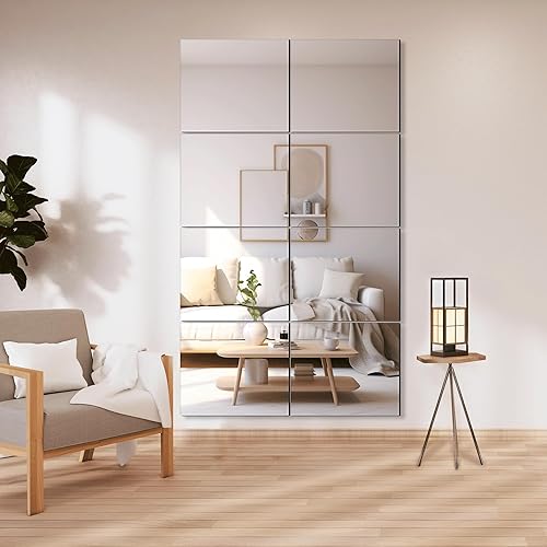 Miniatura 2 de Delma Azulejos de espejo de pared de longitud completa, 14 x 12 pulgadas x 8 unidades, azulejos de espejo de cuerpo completo sin marco para