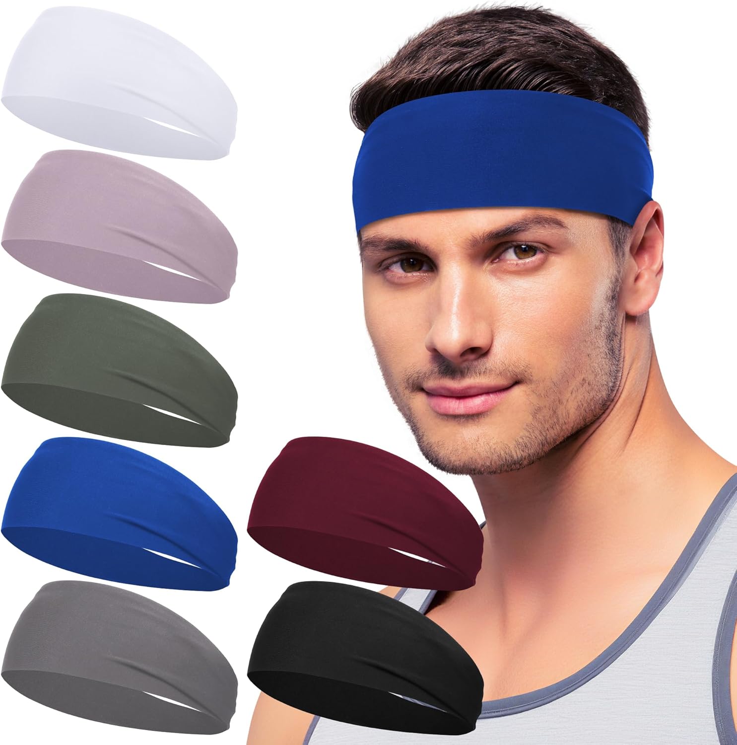 Sport Headbands for Men - 7 Pcs Sweat Absorbent Running Headband for Fitness Workout Running Rugby Baseball Yoga High Intensity Interval Training, Unisex Sweatband for Both Men and Women