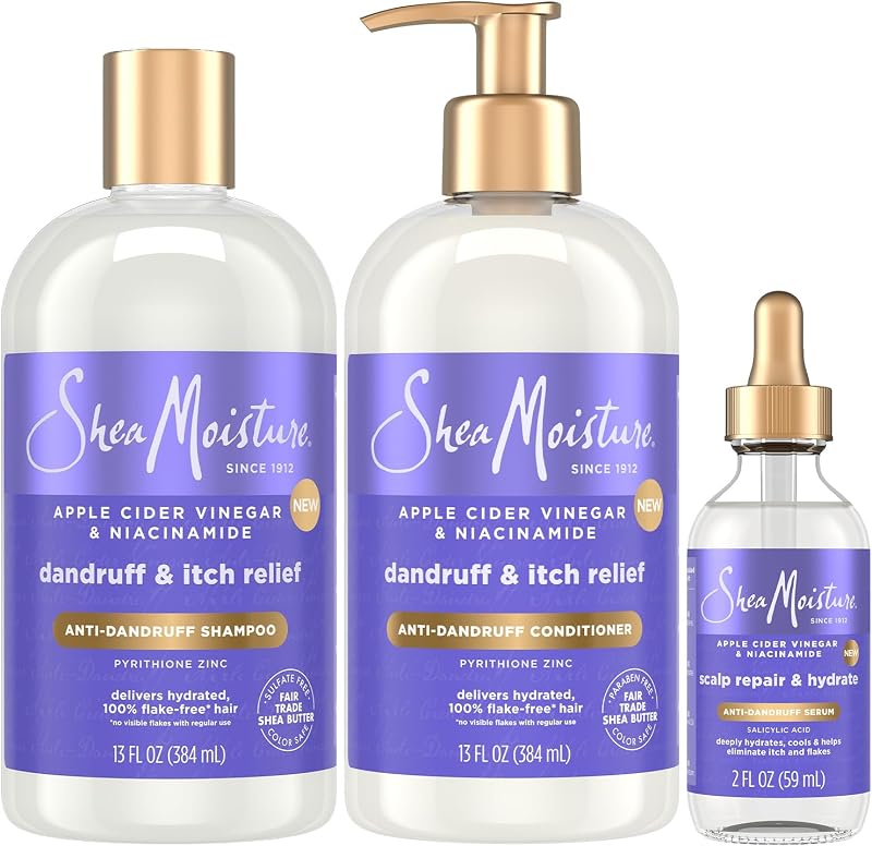 SheaMoisture Anti-Dandruff Shampoo & Conditioner + Scalp Repair & Hydrate Serum with Niacinamide, Shea Butter, 3% Salicylic Acid for Flakes & Itchy Scalp