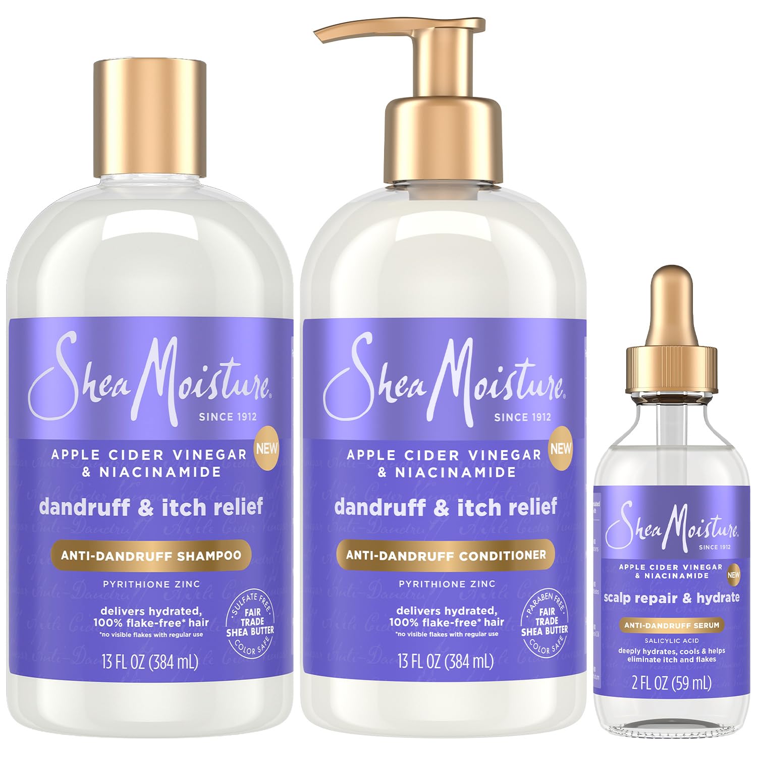 SheaMoisture Anti-Dandruff Shampoo & Conditioner + Scalp Repair & Hydrate Serum with Niacinamide, Shea Butter, 3% Salicylic Acid for Flakes & Itchy Scalp