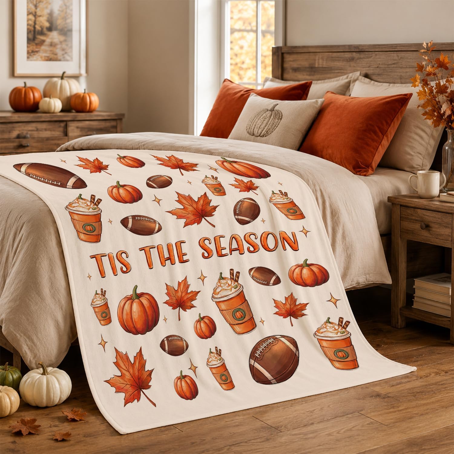 tineit Fall Football Blanket, 50x60in Fall Blanket with Football Design
