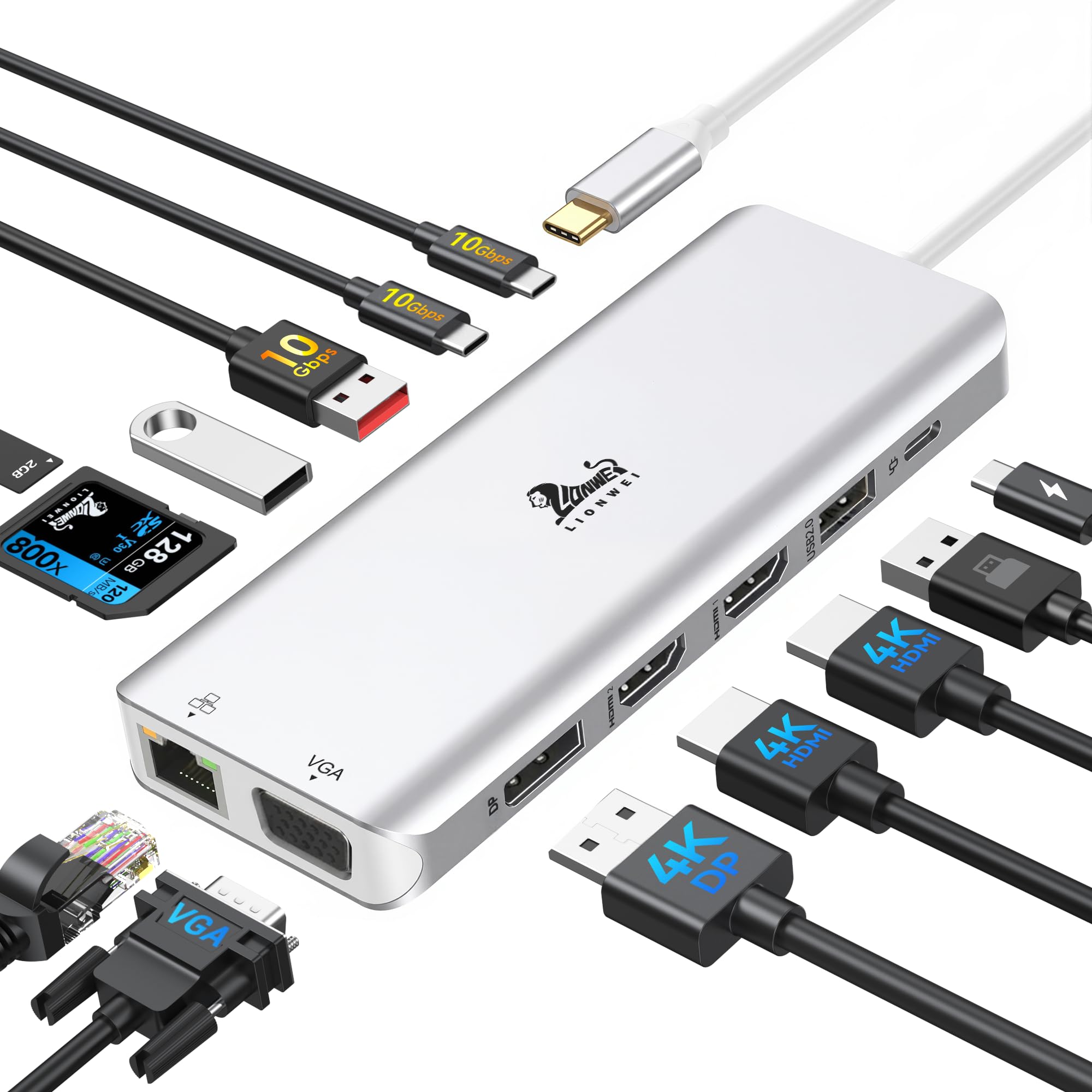 USB-C Dockingstation 3 Monitore Laptop Docking Station 2 Monitore USB C Hub Dual HDMI, DisplayPort