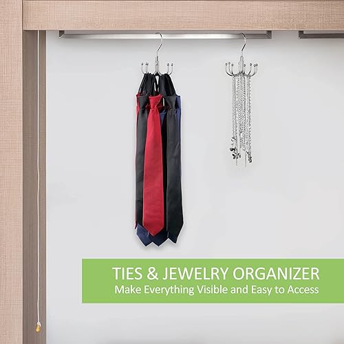 Miniatura 9 de OMHOMETY Percha para cinturón, paquete de 2 organizadores giratorios para cinturón para armario, estante de accesorios, soporte colgante que ahorra