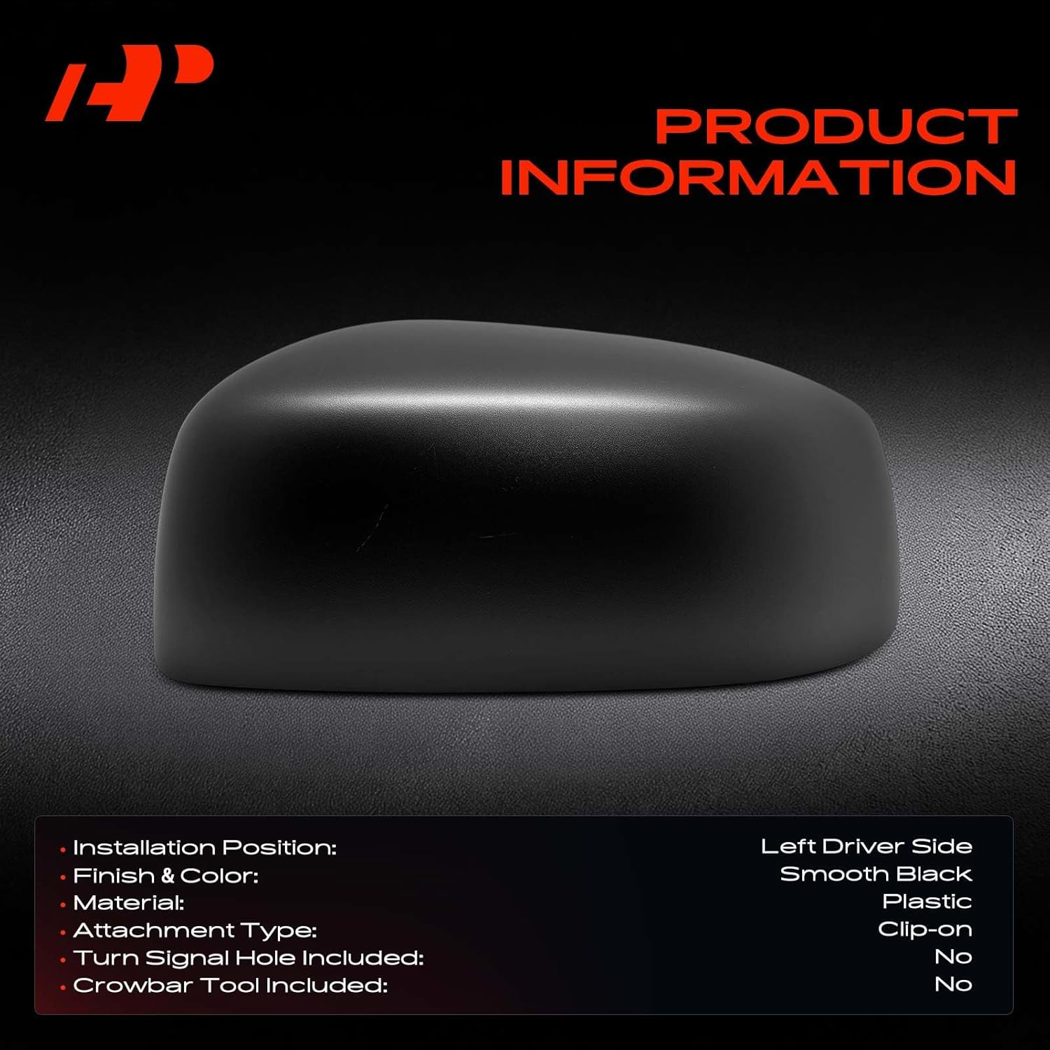 A-Premium Driver Side Rearview Mirror Cover Cap - Compatible with Mitsubishi Mirage 2014-2023, Mirage G4 2017-2023 - Smooth Black, Without Turn Signal Hole