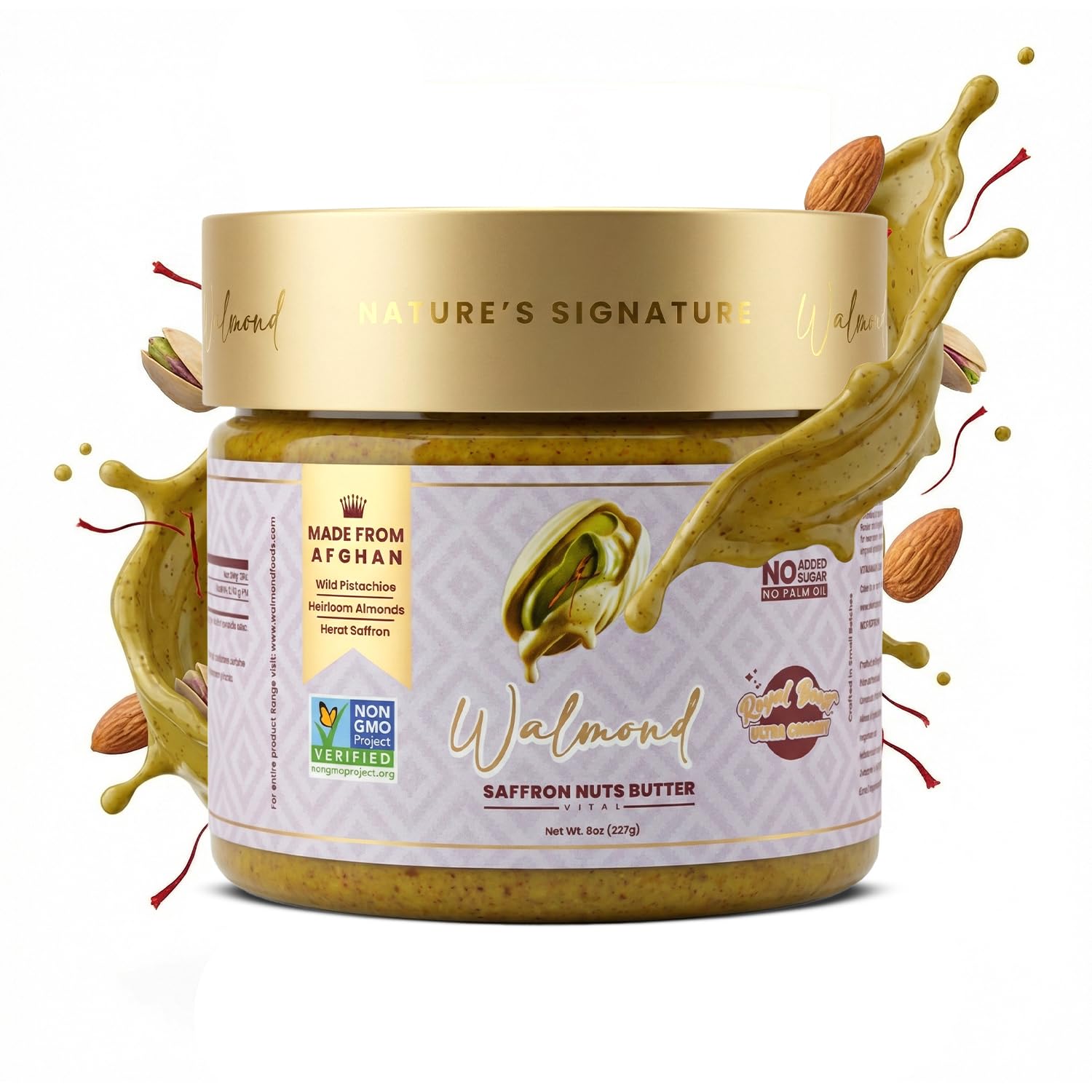 Walmond Saffron Nuts Butter Vital | Afghan Saffron with Heirloom Almonds & Wild Pistachios | No Added Sugar | Premium Nut Butter | Non-GMO | 8oz | Keto Paleo Vegan