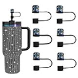 JIASHEBDE Accessories Set for Stanley Cup, 6 Pcs Bling Diamond Straw Cover, Straws Cap for Stanley 30&40oz with Tumblers, 0.4in Lid Accessories for Tumbler (Black Colorful, 6Pcs)