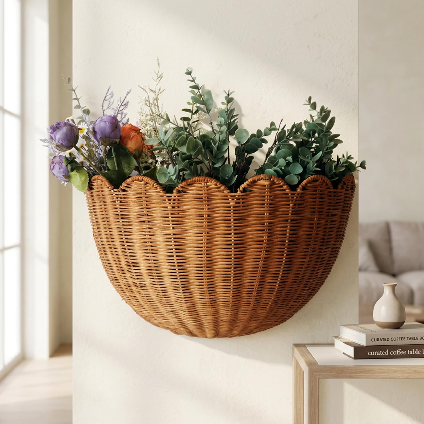 Paniers muraux en osier, panier mural festonné, paniers suspendus rustiques, panier en osier tissé pour fruits, légumes, articles de toilette, cuisine, salle de bain, salon 5, 9 x 11 pouces, à suspend