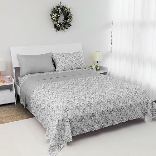 Miniatura 8 de ARTALL Juego de sábanas de 4 piezas con estampado botánico tamaño King, sábanas de microfibra suave para todas las estaciones, incluye 2 fundas de