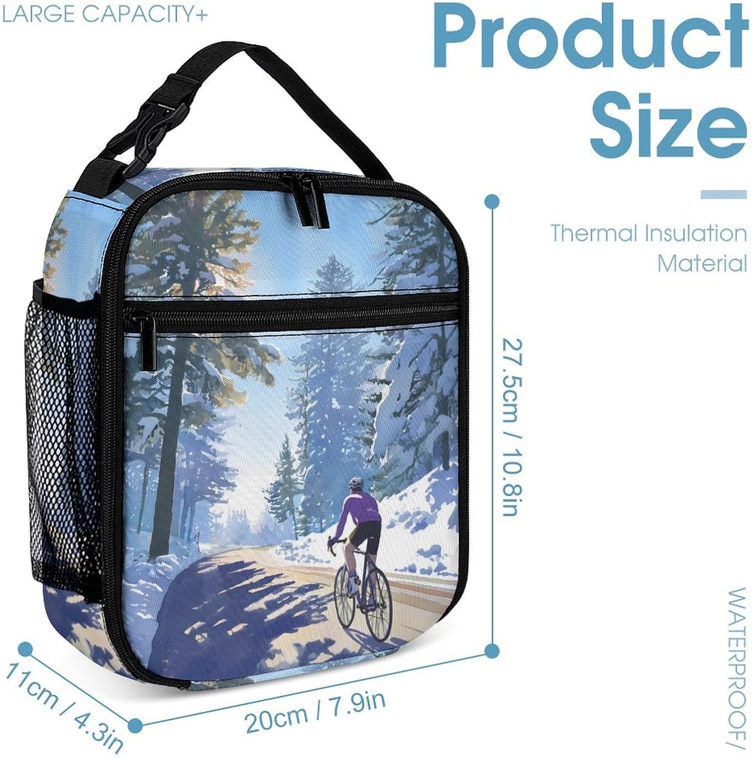 Cyclist Winter Riding Funny Backpack Set Lunch Bag Makeup Bag 3 in 1 image 4