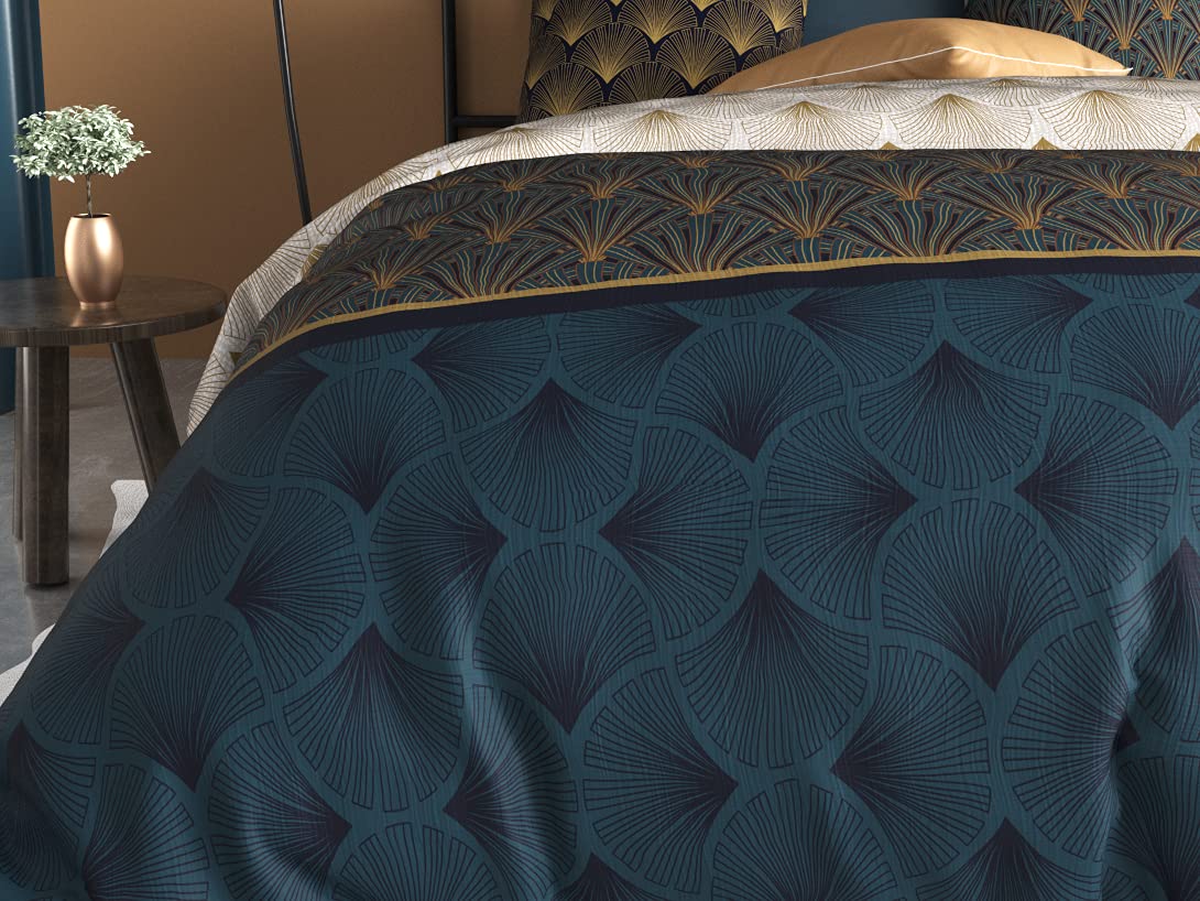 Housse De Couette 100% Coton Opale - Taie Carrée Incluse - Taille 140x200 Cm - Qualité 57 Fils/cm² - 7