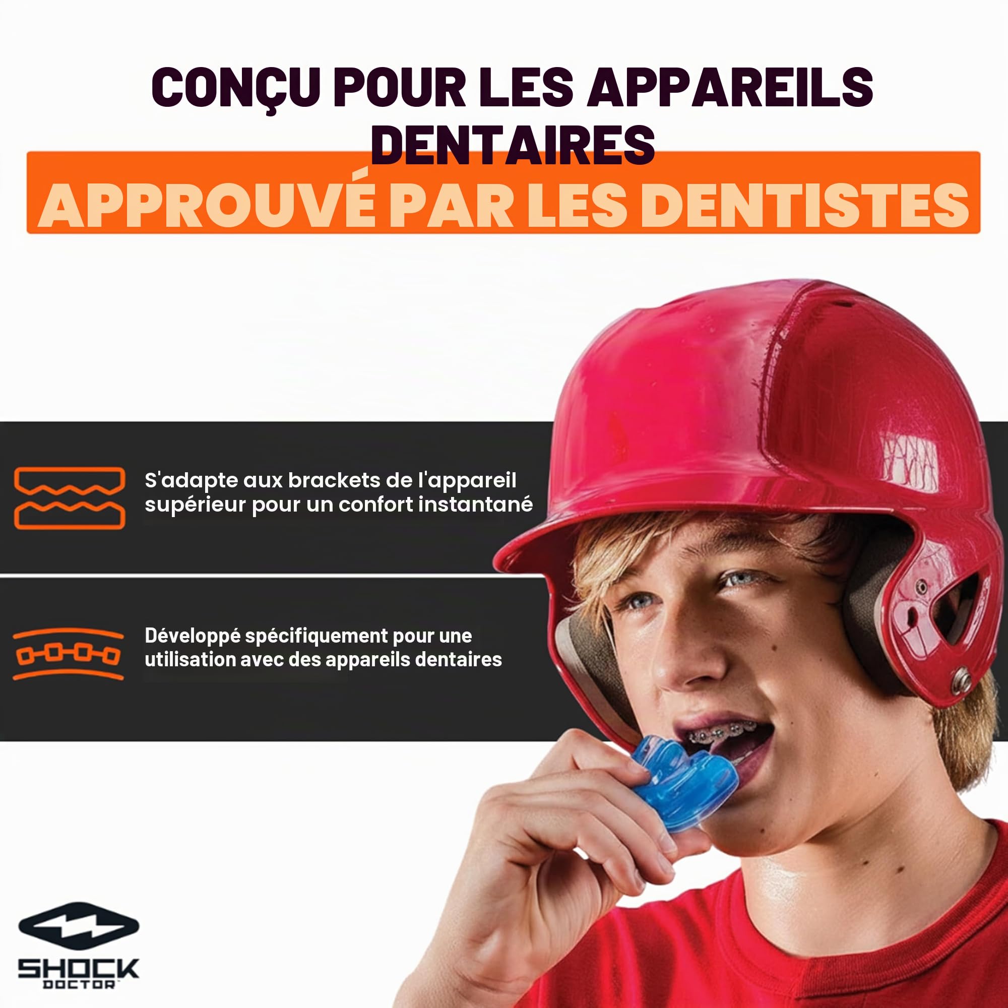Shock Doctor Protège Dents pour Appareils Braces Enfants Rugby MMA Boxe Lacrosse Basketball Sports de Contact