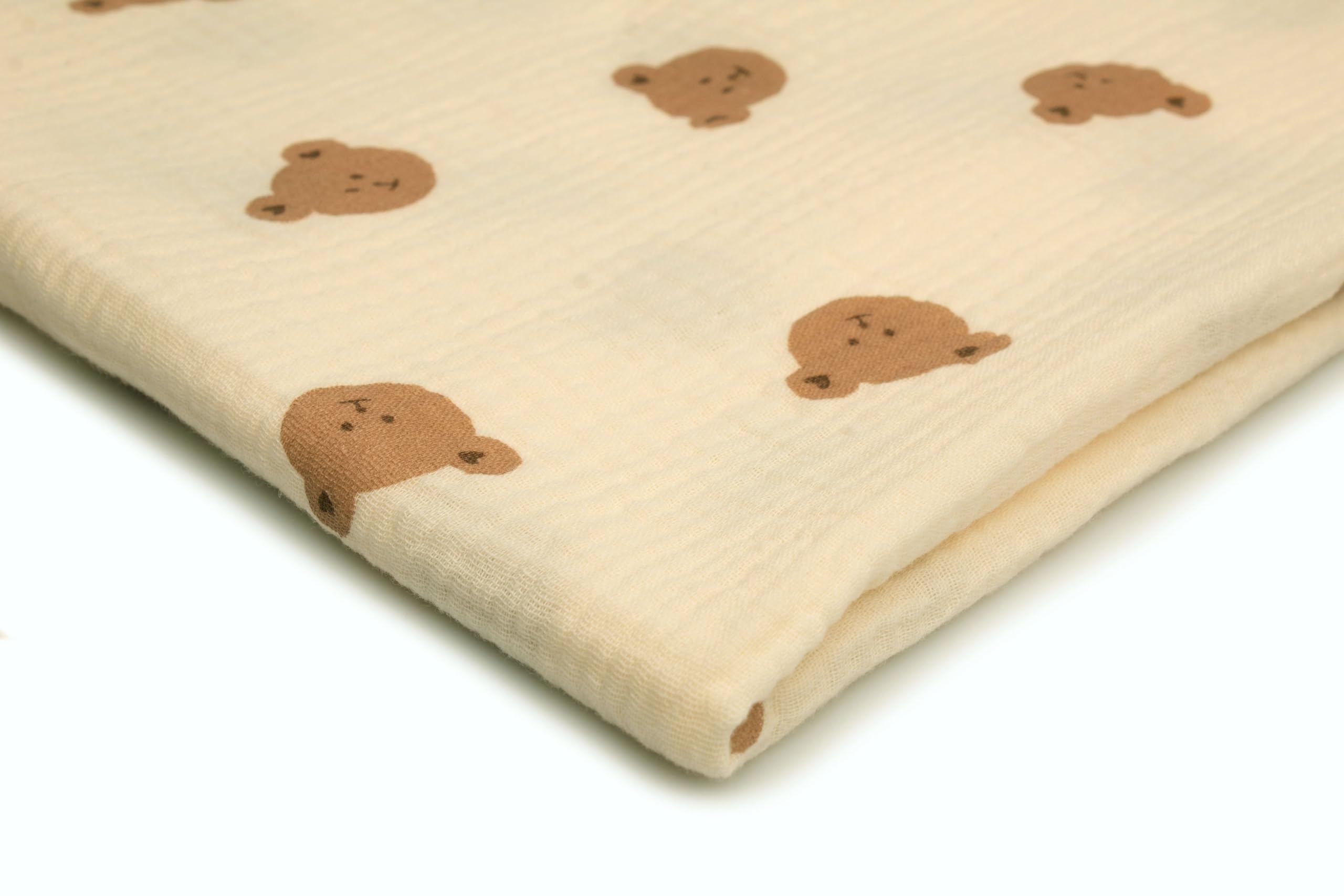 Printed Cotton Muslin, Double Gauze Fabric 50 x 130 cm (Teddy Bears on Ecru)