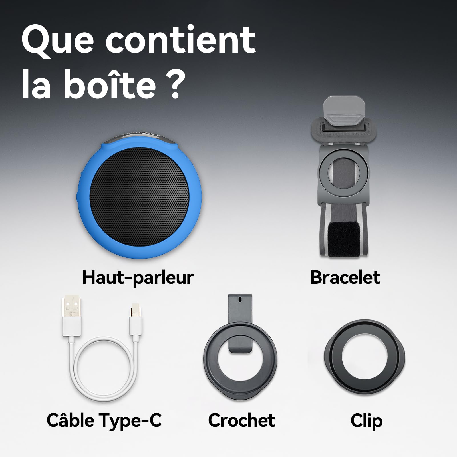 ANCwear Enceinte Bluetooth 5.4 à Porter avec Clip, Bracelet et Accroche