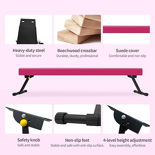 Miniatura 2 de EL&ITWings Viga de equilibrio de gimnasia de 6 pies, viga ajustable de piso de nivel alto y bajo, altamente estable, equipo de entrenamiento de