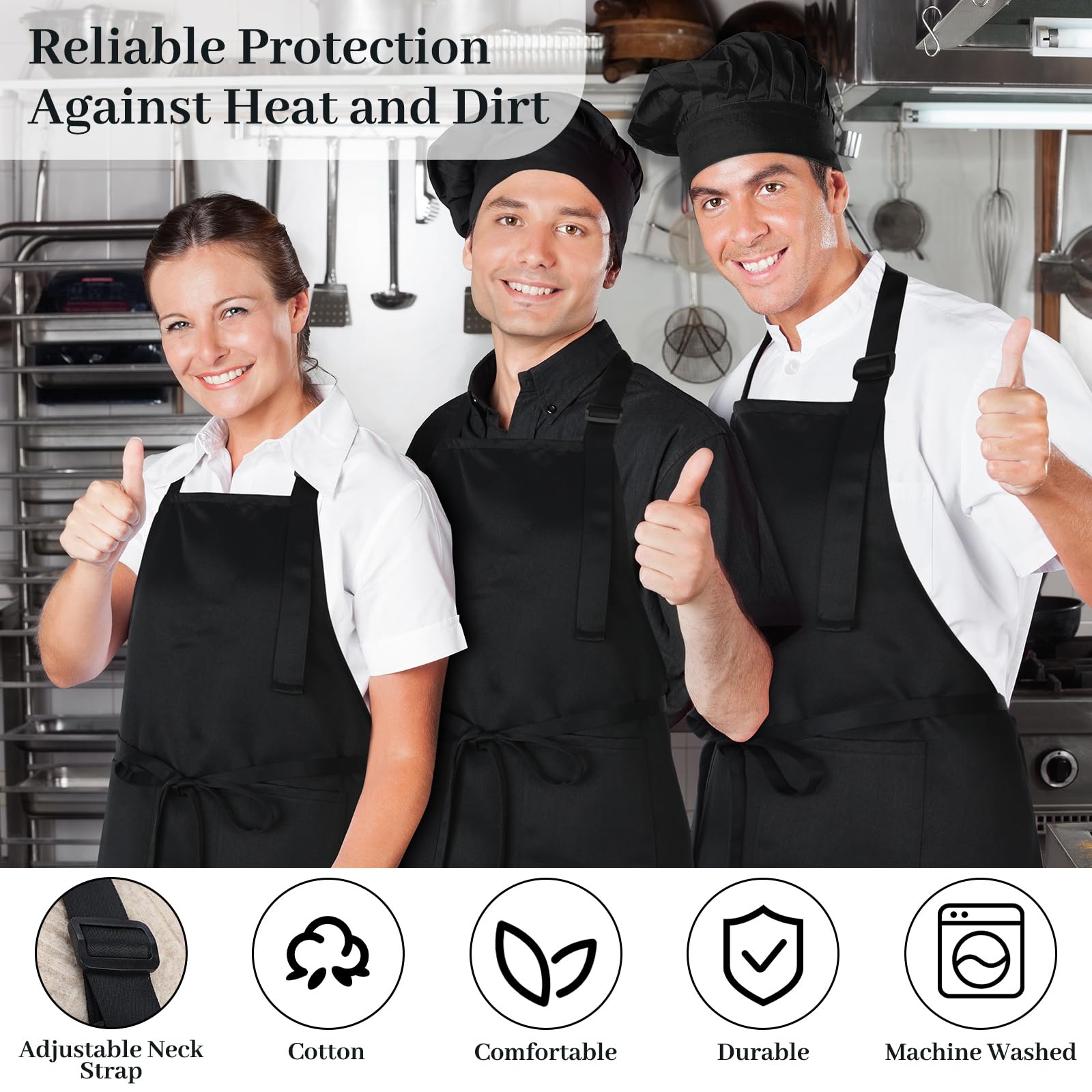 Cozypower Kochschürze in Übergröße, extra groß und lang, mit 2 Taschen, verstellbares Lätzchen, Schwarz, für Damen und Herren, zum Kochen, Küche, Grillen, Arbeiten, wasser- und ölbeständig, Schwarz, 4