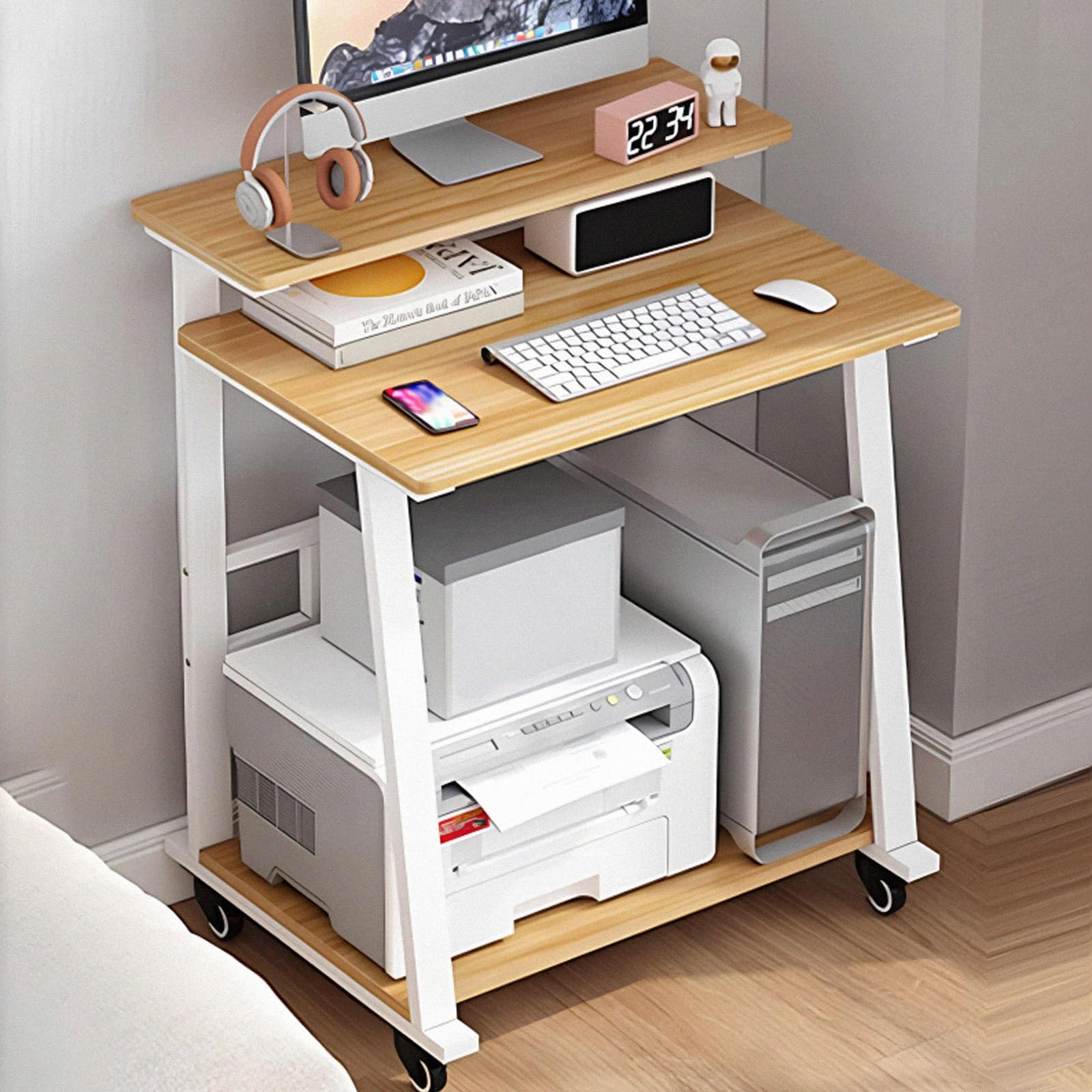 Bureau d'ordinateur compact et petit meuble informatique à étagères de rangement