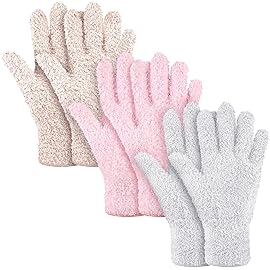 Patelai 3 Pairs Microfiber Plant Dusting Gloves Leaf Cleaning Gloves for Indoor Plants, Blinds, Furniture, House(Medium,Pink, Nude, White)