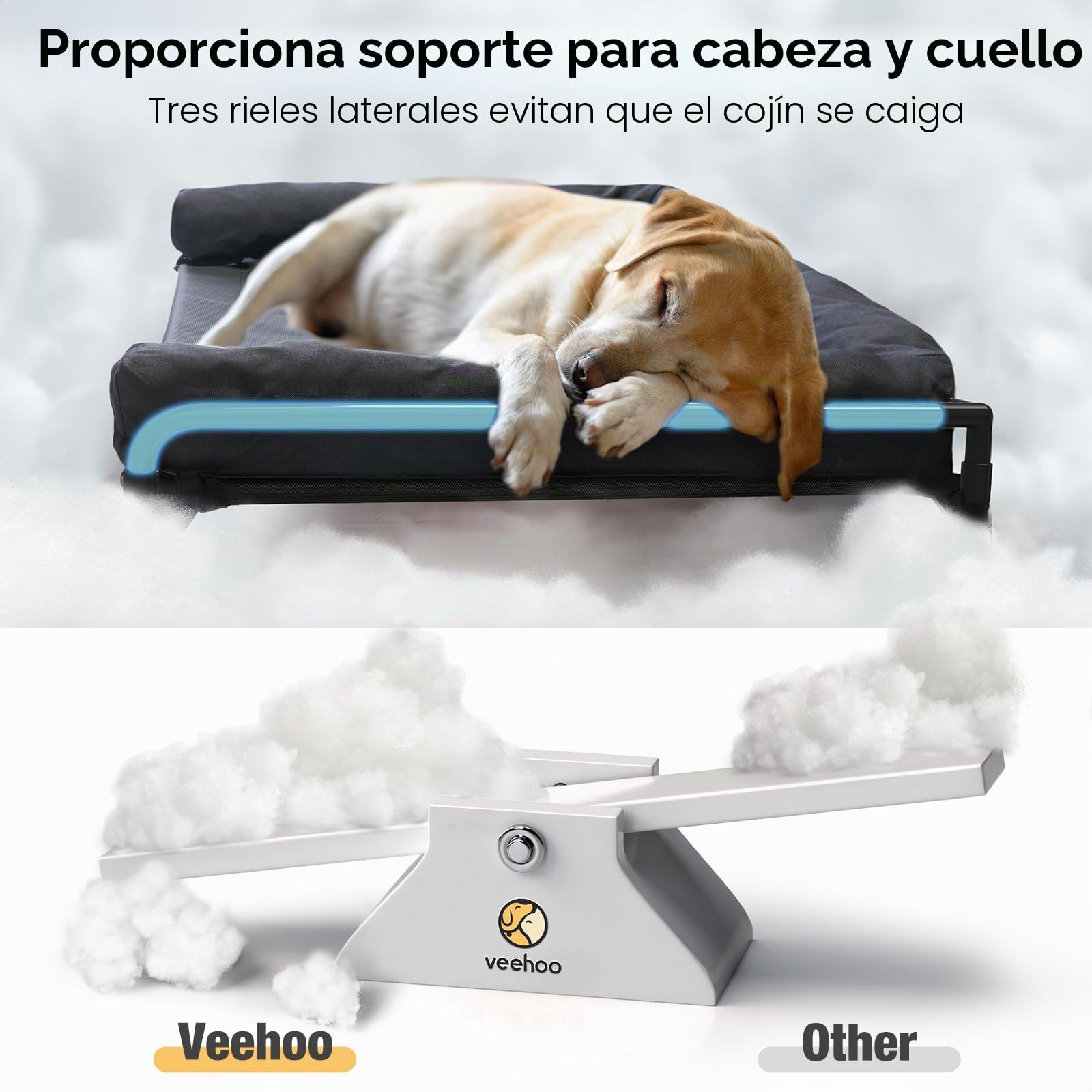 Veehoo Cama Elevada Perro Pequeño, Cama Perro Elevada con Almohadón Extraíble Lavable, Camas Refrescante Perro Camas de Mascotas Transpirable para Exterior Interior, Negro 74 x 46 x 18cm