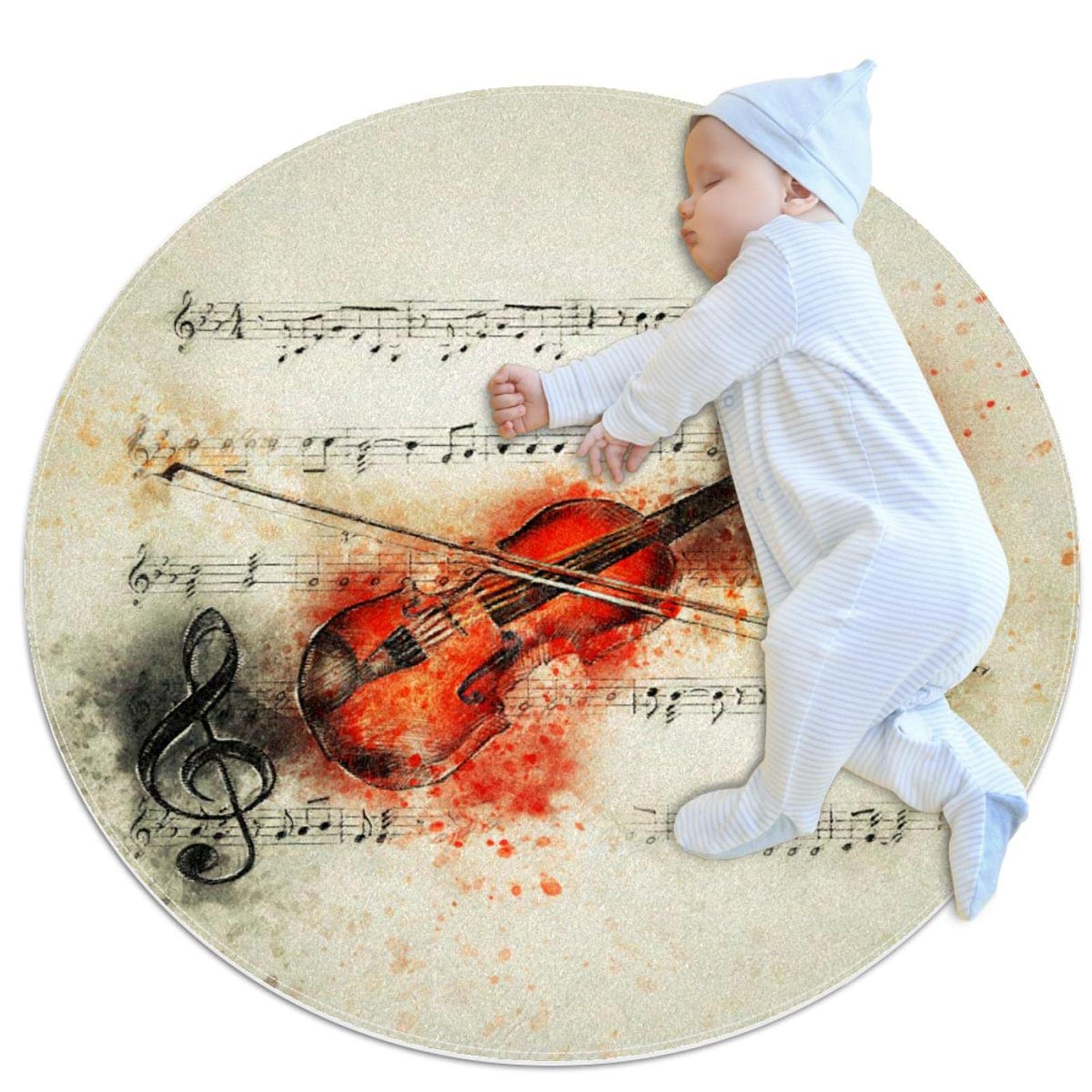 Tapis de salle de bain rétro violon rond 1m antidérapant pour chambre enfant