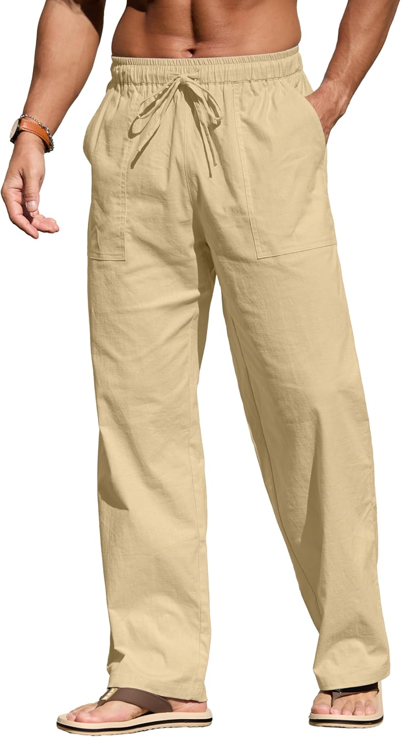 Sailwind Men's Casual Linen Pants Beach Summer Loose Fit Elastic Waist Drawstring Pants Lightweight Linen Trousers - Image 6