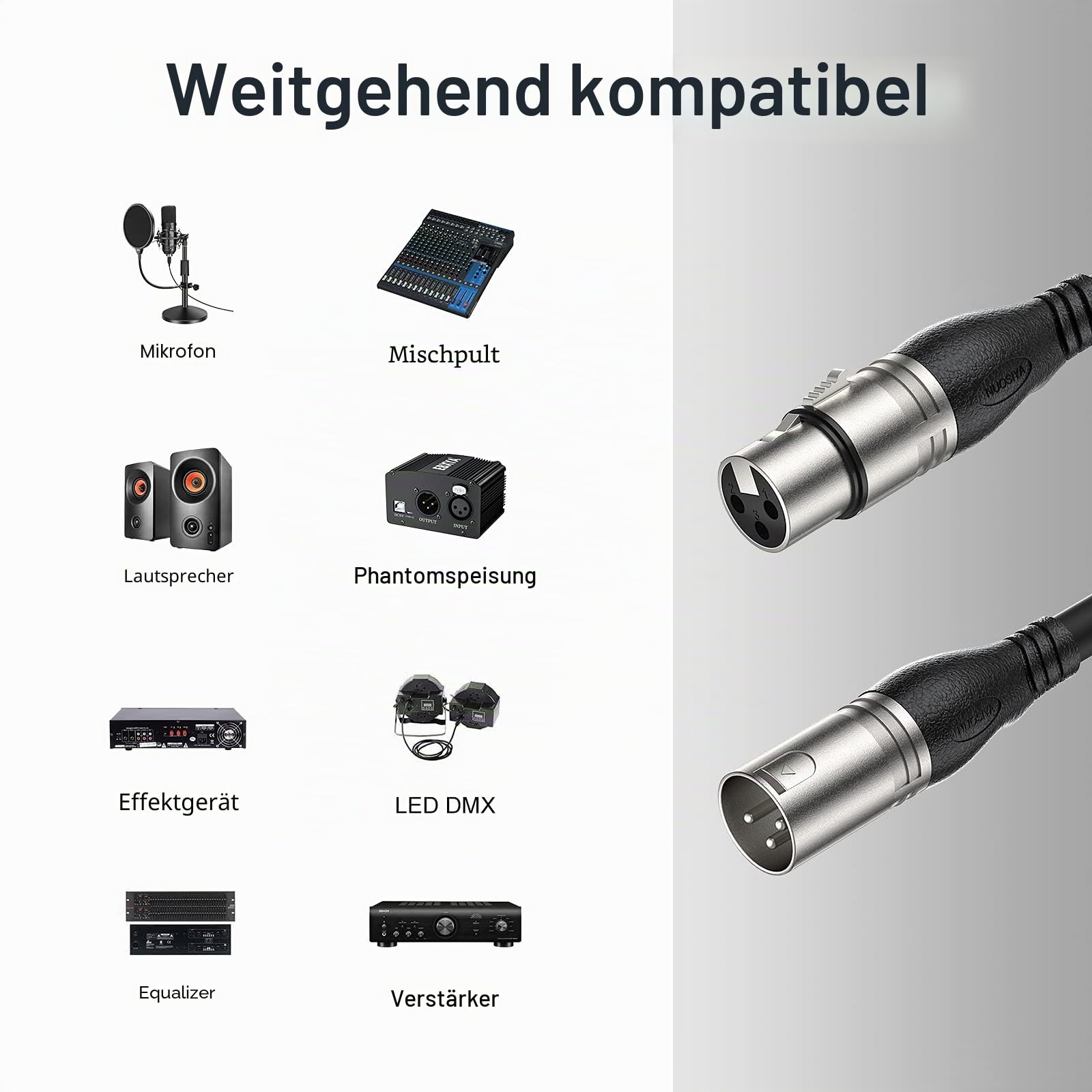 XLR Kabel 1m 10 Farben XLR Mikrofon Splitterkabel Adapter, 3-Pin Stecker auf Buchse Mikrofonkabel für Mikrofon, Verstärker, Mischpult, Lautsprecher