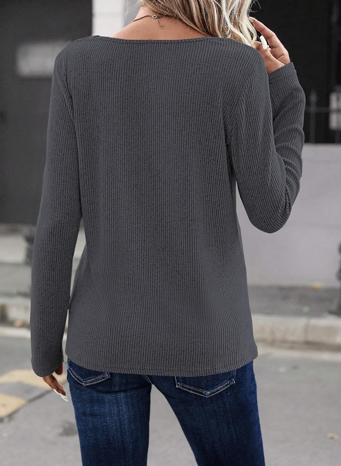 LOLONG Womens Long Sleeve V Neck T Shirts 2025 Casual Basic Ribbed Knit Work Tops - Image 3