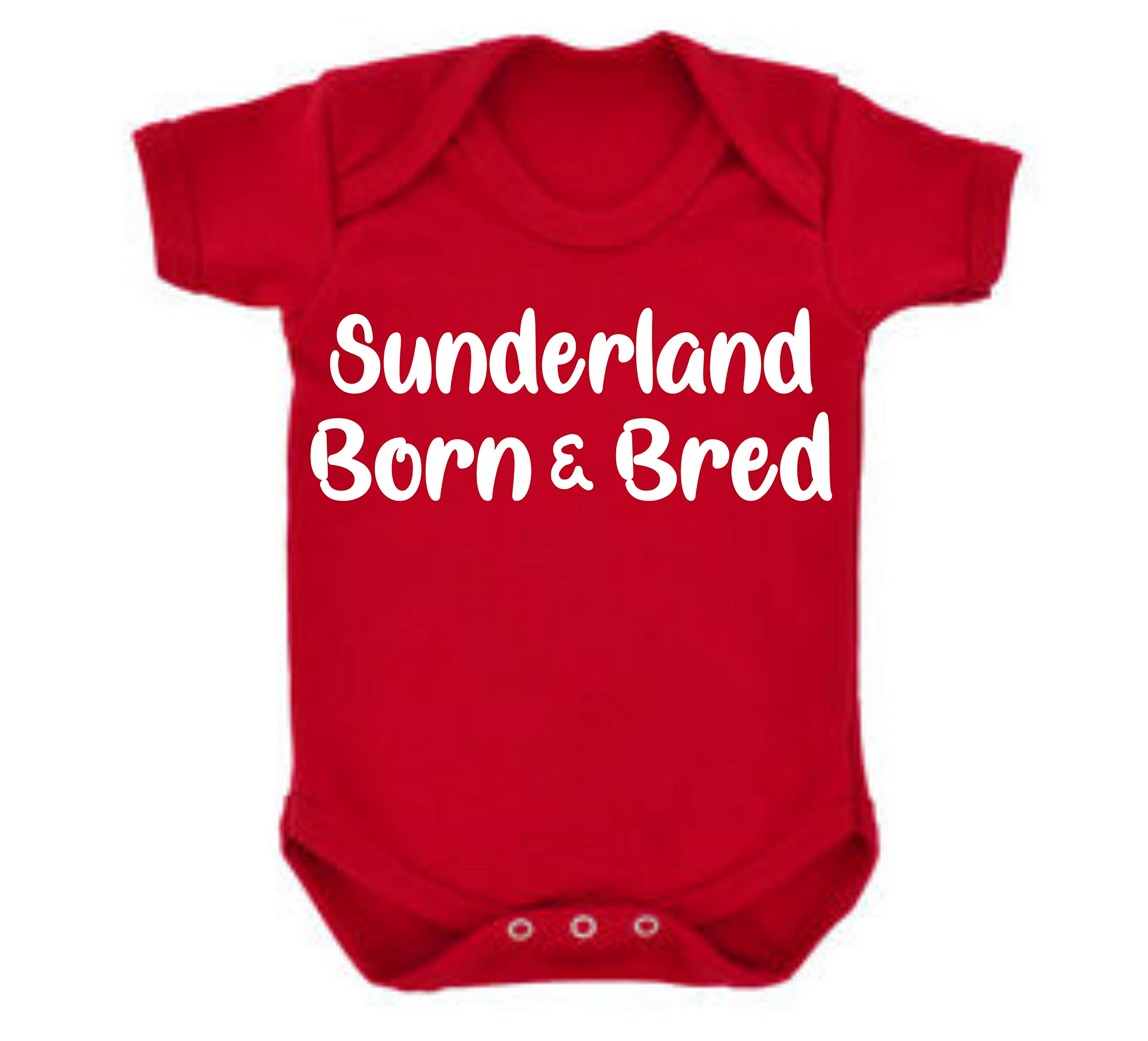 Sunderland Born and Bred Football Premium Baby Vest Grow Romper Girl boy Gift Present Shower Newborn Age 3-6 Months White