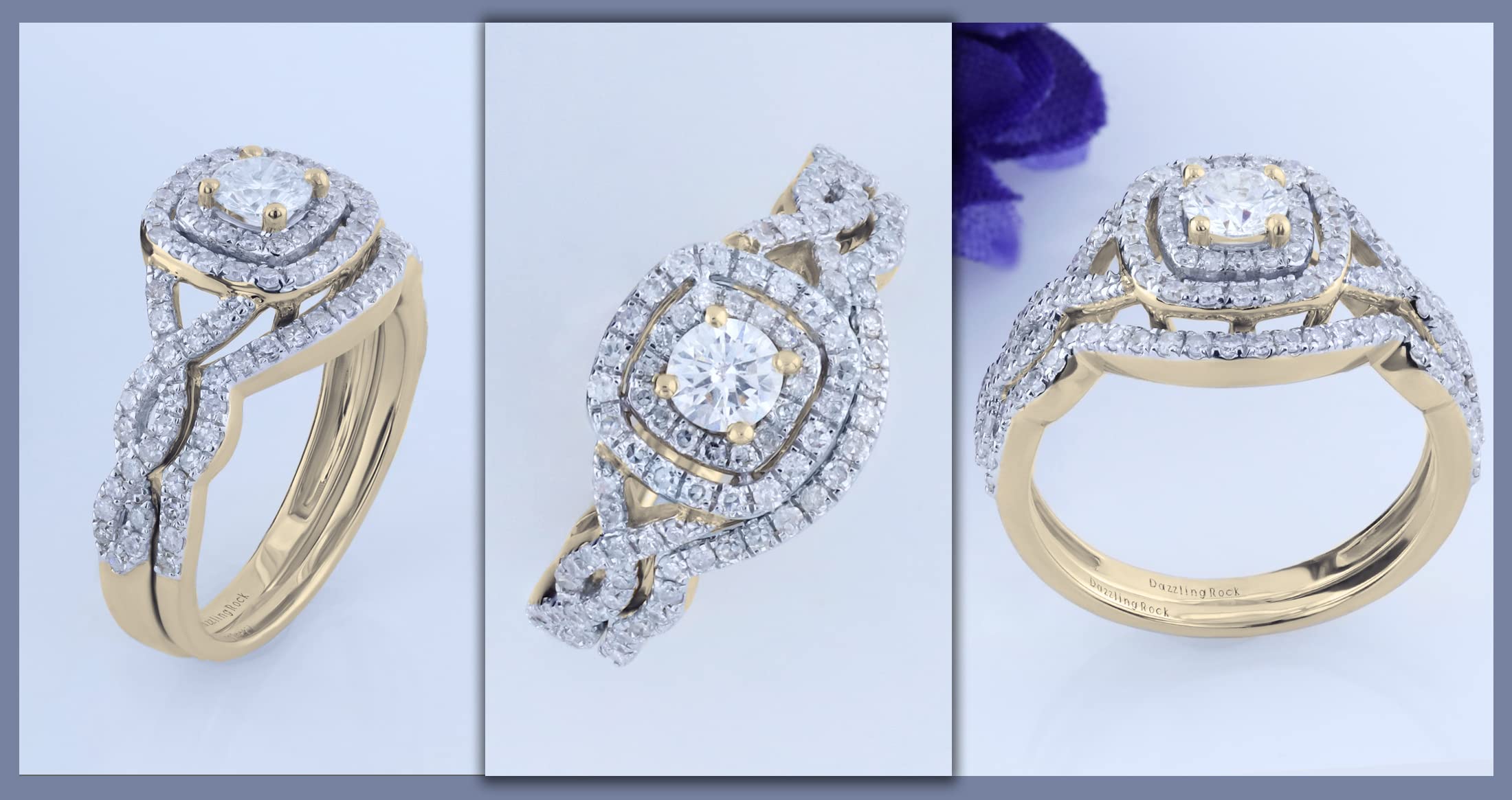 Dazzlingrock 10K White Gold Bridal Ring Set - 7mm Cushion White Sapphire & Round Diamonds, Size 6 - View #10
