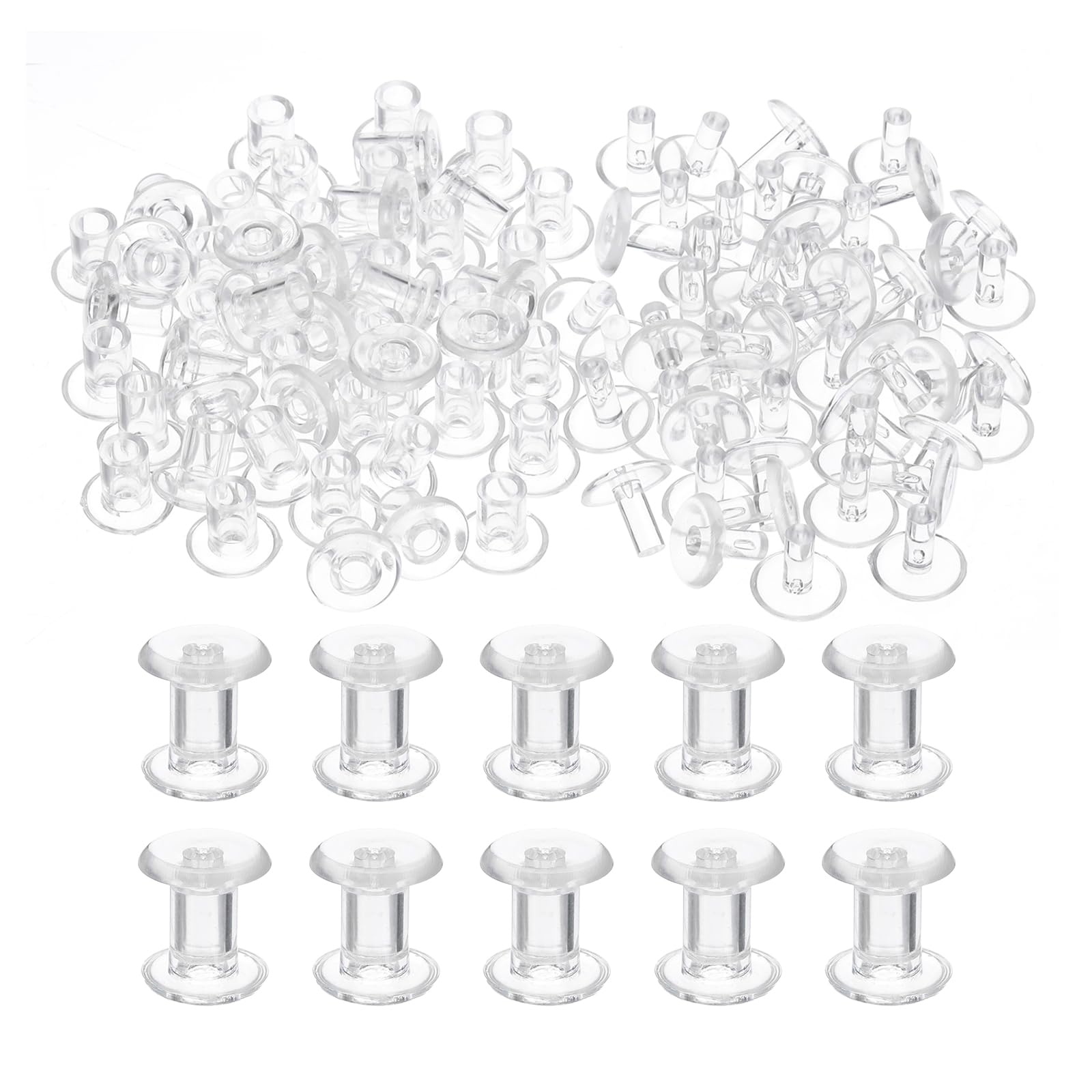 PATIKIL M5x7mm Plastic Binding Post, 50 Sets Plastic Chicago Screws Binding Screw Rivet Post Press-on Buckle for Leather Scrapbook Photo Albums, Transparent