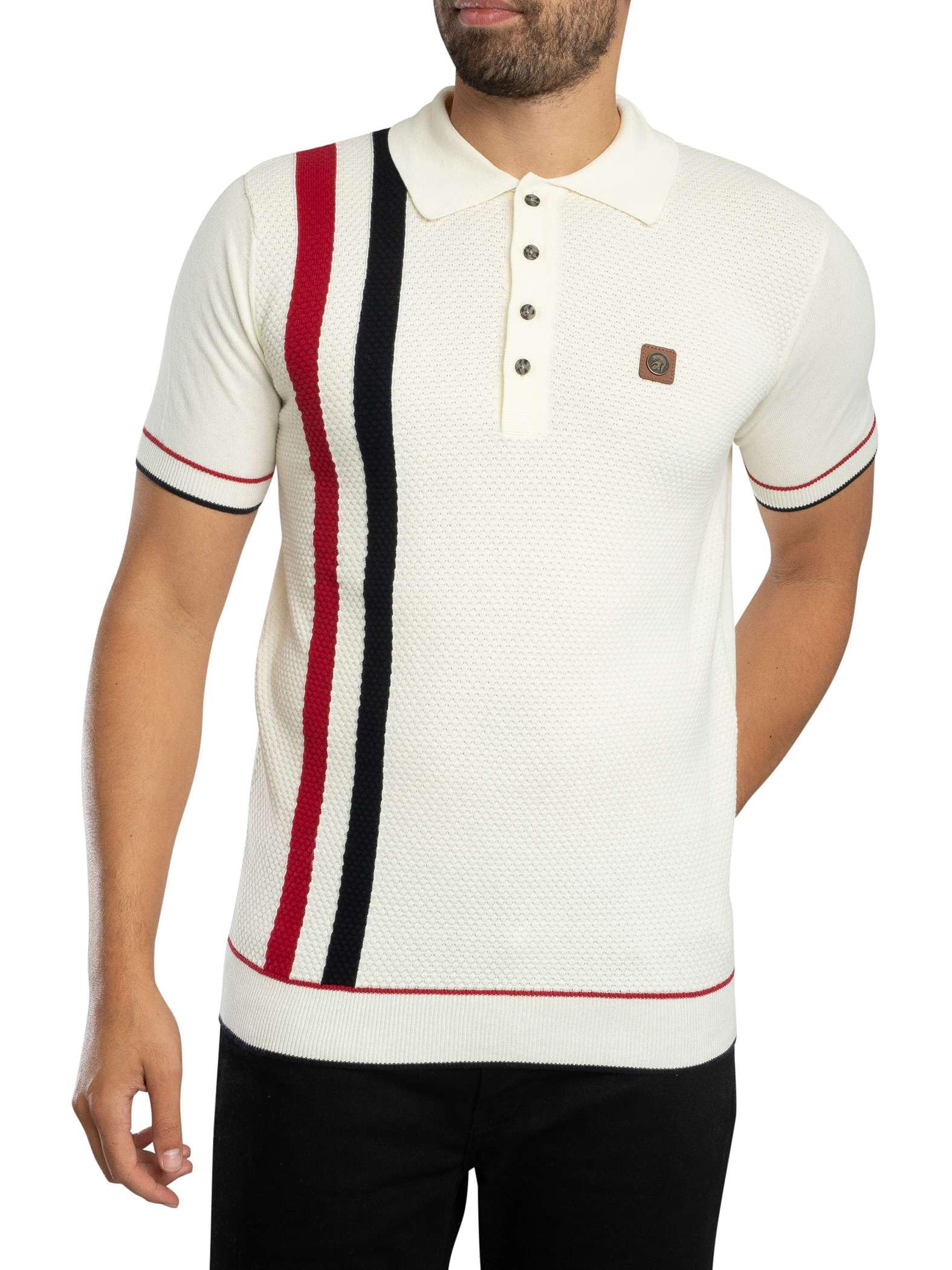 Trojan Men's Ecru Racing Stripe Fine Gauge Polo Shirt (Uk, Alpha, Xxl, Regular, Regular, )