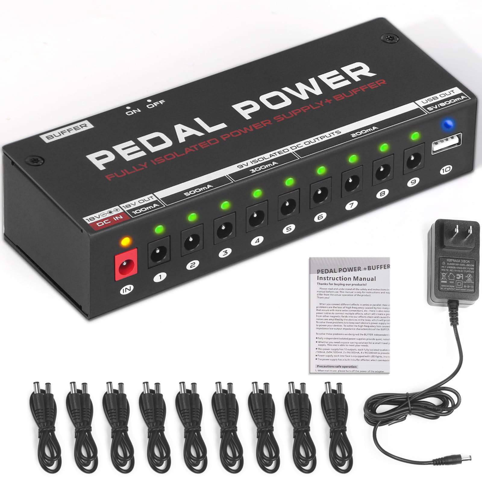 AKLOT Fully Isolated Guitar Pedal Power Supply 10 DC