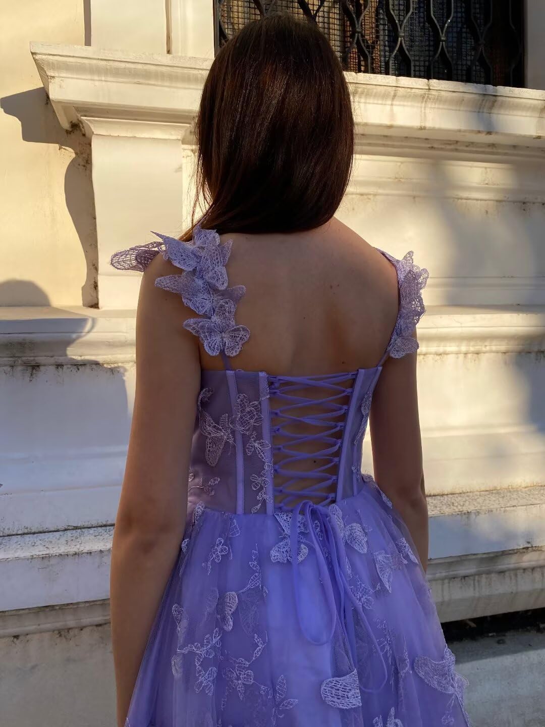 3D Butterfly Tulle Prom Dresses Tea Length Lace Appliques Embroidery A Line Formal Evening Party Gowns with Pockets