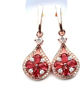 Lab Made Pink Ruby Earrings 14k Rose Gold Vermeil, July Birthstone, 40th Anniversary