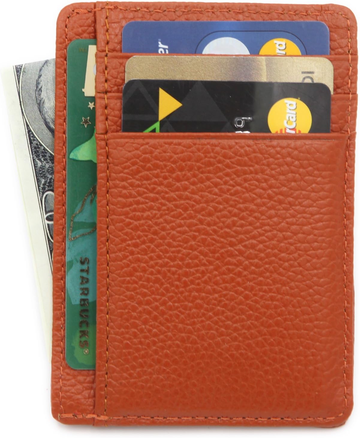 Zhoma RFID Blocking Wallet Slim Front Pocket Leather Card Holder with ID Window - Brown