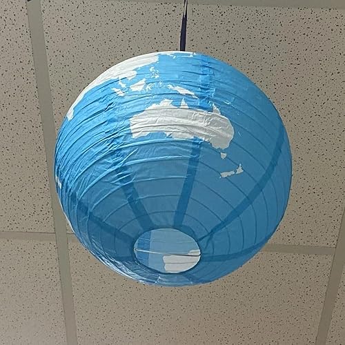 Miniatura 5 de Fun Express Juego de 3 linternas de papel colgantes de globo terráqueo de 12 pulgadas, decoraciones de fiesta, globos y decoración divertida