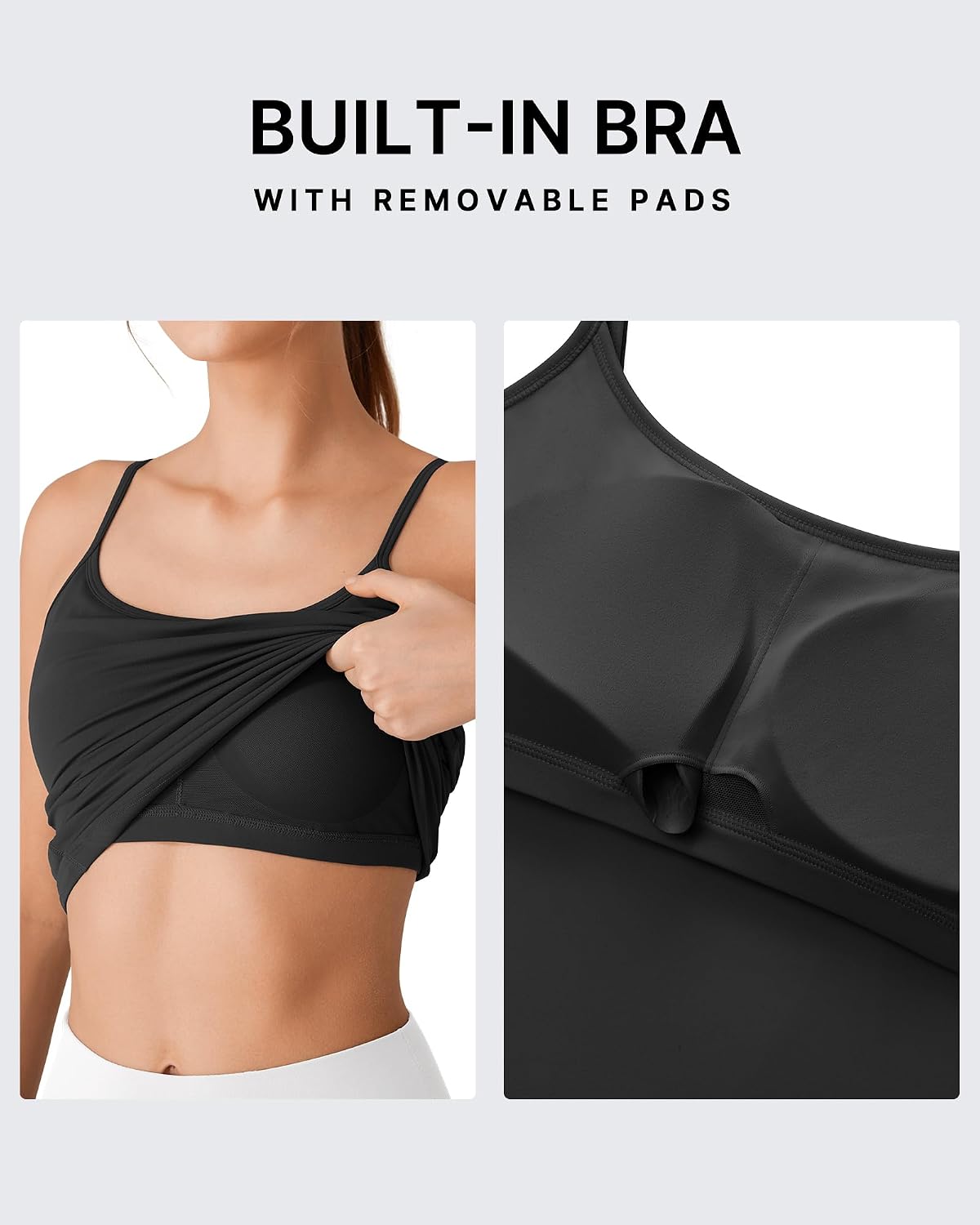 G4Free BareFeel Built in Bra Camisole Tops Yoga Workout Removable Padded Cami Spaghetti Strap Pilates Tank Top