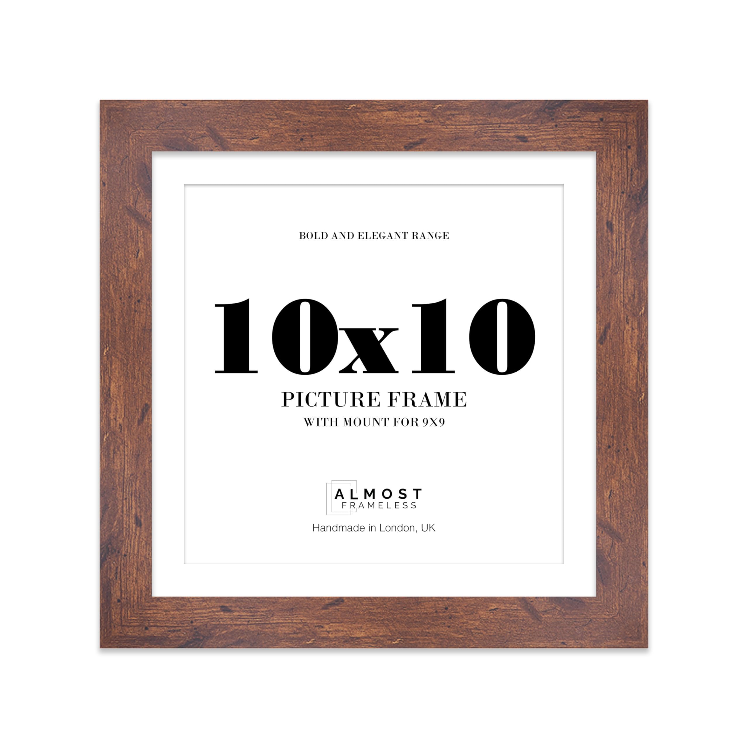 10x10 Rustic Wood Square Frame With Mount for 9x9 Pictures 28mm Edge Frame Display with Wall Hooks and Kickstand, 1 Pack