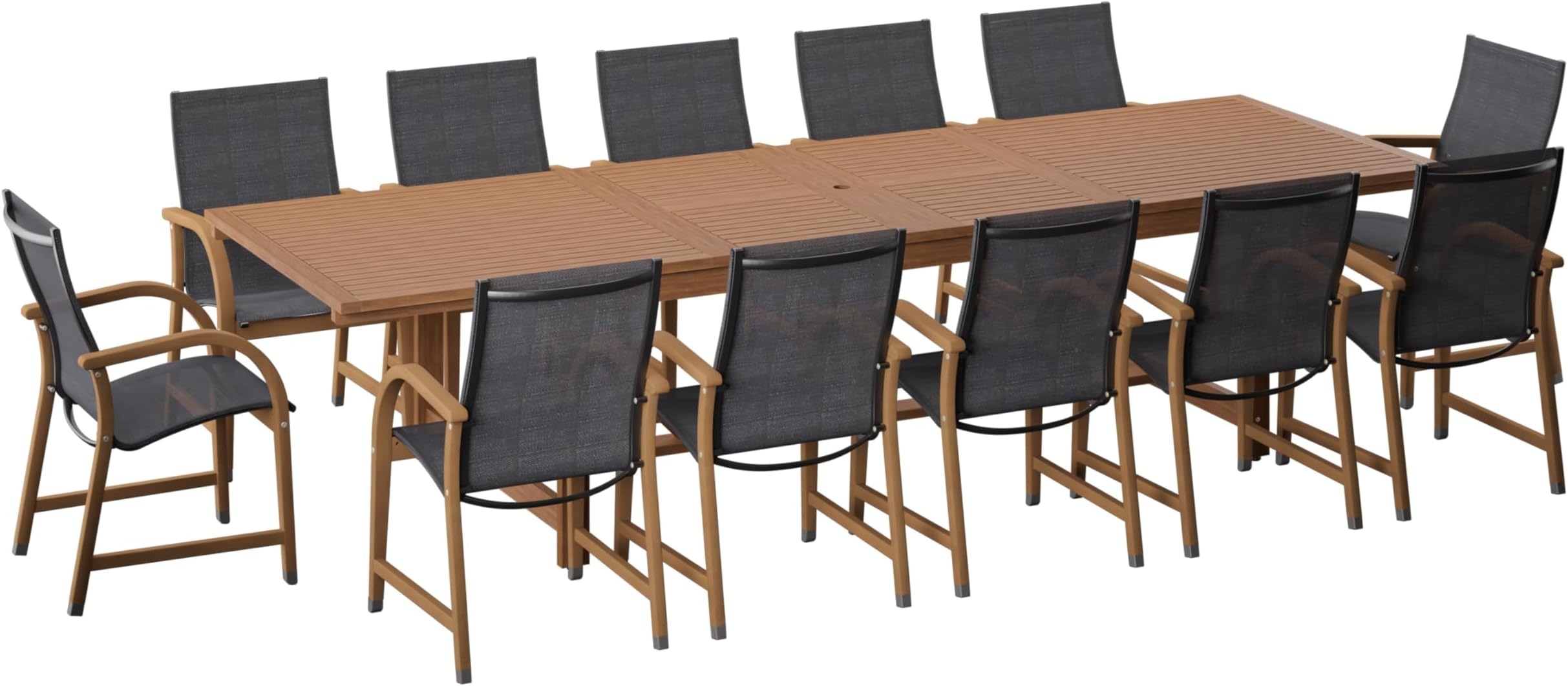 Amazonia Franklin 9-Piece Rectangular Extendable Patio Dining Set Teak Finish and Weather-Net Technology Ideal for Outdoors and Indoors