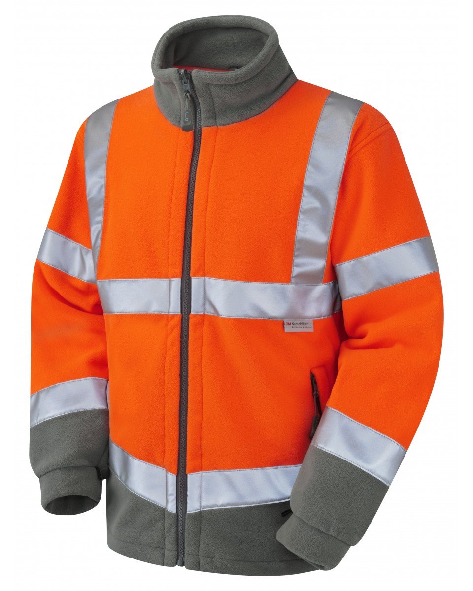 Leo Workwear Hartland Anti-Pill Fleece 280gsm Fleece Jacket, Medium, Hi-Vis Orange
